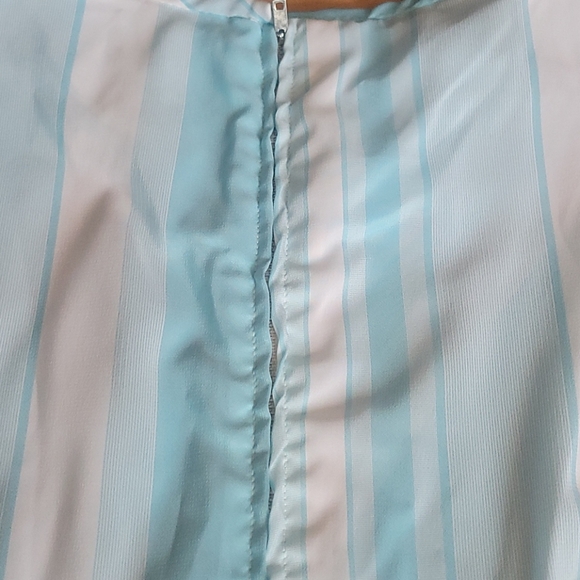 Vintage 50s 60s Blue White Striped Day Dress M - Picture 9 of 13